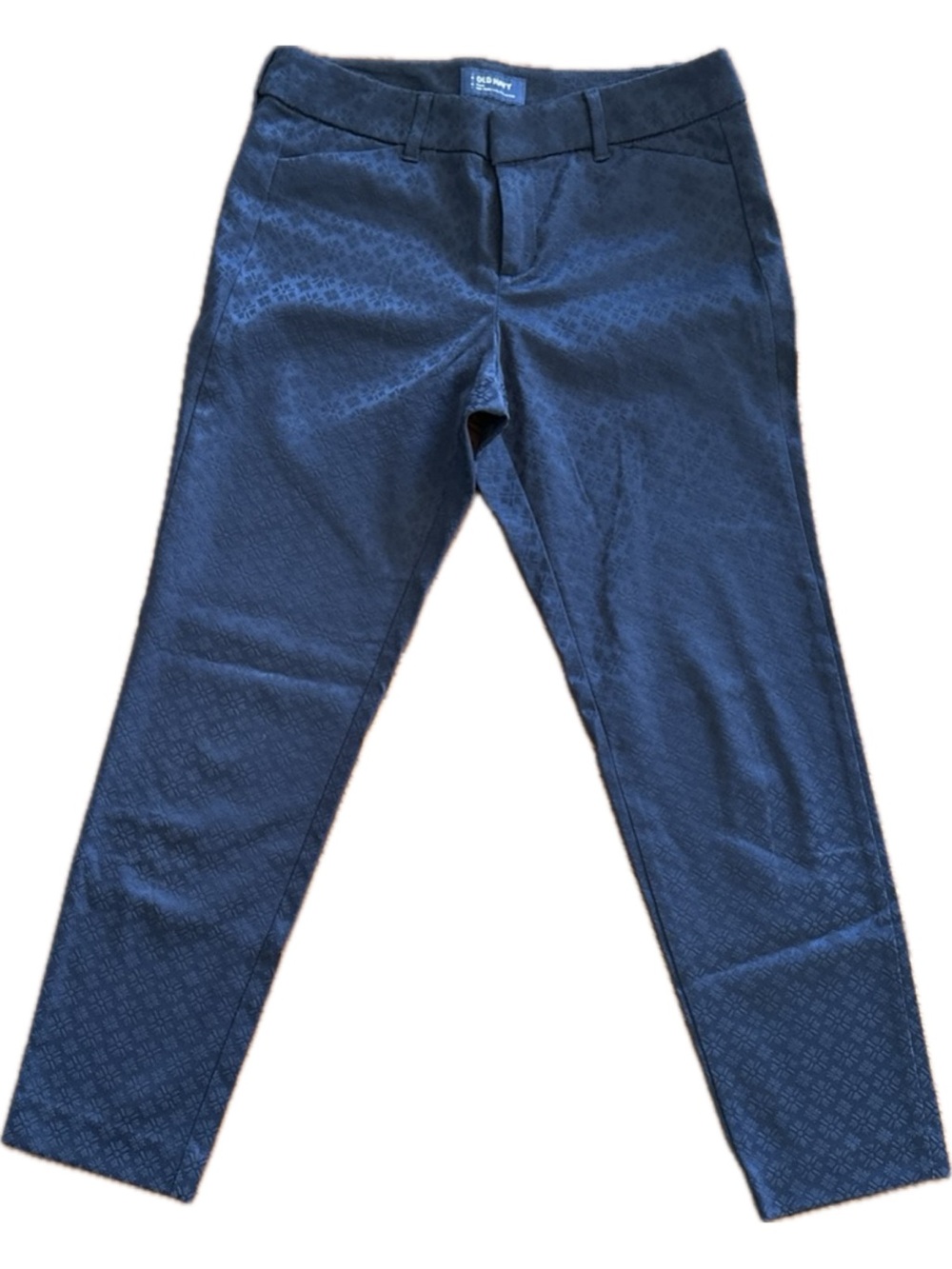 Old Navy Dark Blue Straight-Leg Mid-Rise Pants with Subtle Geometric Texture